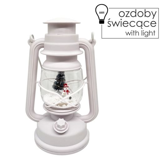 Vianočný lampión s LED osvetlením a hracím strojčekom – snehuliak, biely