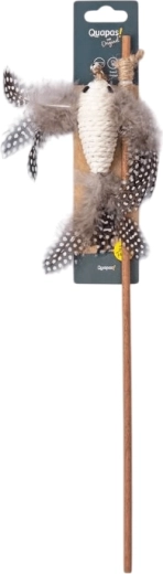 Quapas! prírodná udica pre mačky s bielym vtáčikom a pierkami