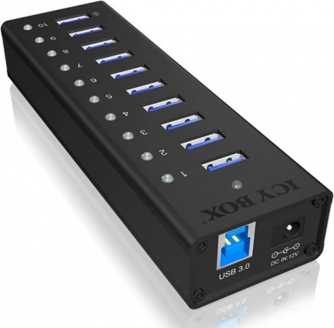 Icy Box aktívny 10-portový USB 3.0 hub s hliníkovým telom