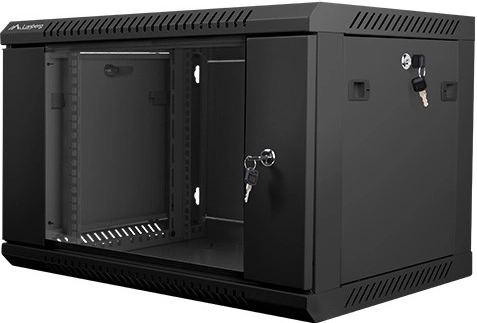 Nástenná serverová skriňa 19'' 6U 600x450mm čierna so sklenenými dverami