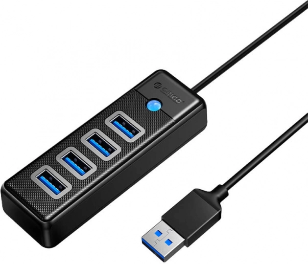 Orico USB hub 4× USB 3.0, 5 Gbps, kábel 0,15 m, čierny