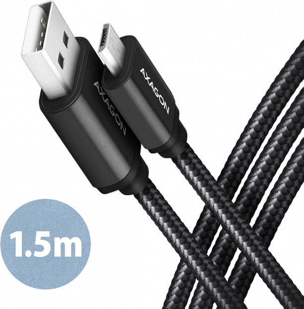 Axagon prémiový Micro USB kábel - USB-A, 1.5m, USB 2.0, 2.4A s nylonovým opletením.