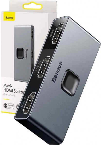 Baseus Matrix obojsmerný HDMI prepínač/rozdeľovač 2v1, 4K@30Hz, sivý