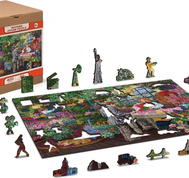 drevené obojstranné puzzle kvetinárstvo 2v1, 400 dielikov – WOODEN CITY