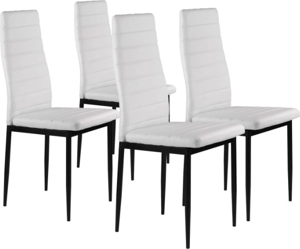 Sada 4 jedálenských stoličiek s ergonomickou opierkou z eko-kože, biele
