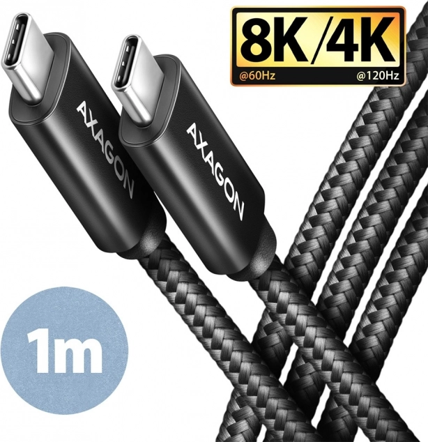 Kábel USB-C - USB-C, USB4 Gen 3x2 1m, PD 100W, 8K HD, ALU, pletený čierny