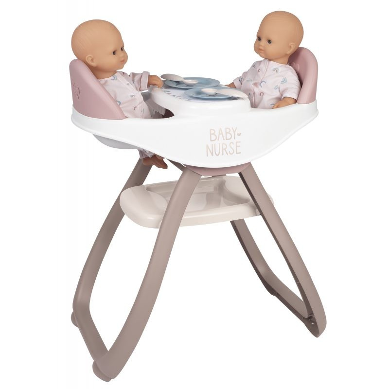 Smoby Jedálenská stolička pre dvojičky Twin Highchair 2in1 Natur D'Amour Baby Nurse pre 42 cm bábiky so 4 doplnkami od 24 mes
