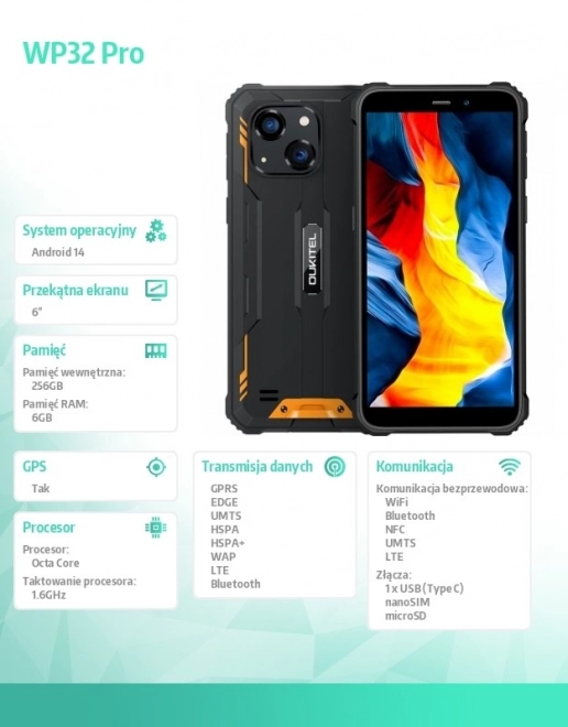 Odolný smartfón WP32 Pro 4G Orange