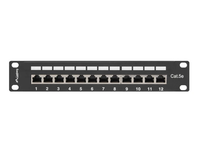 Patch panel 12 portov 10 palcov kat.5e tienený čierny