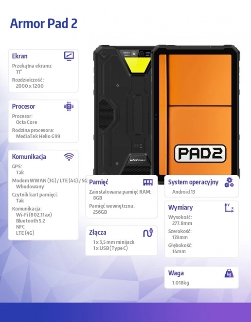 Odolný tablet Armor Pad 2 4G 11 palcov čierny