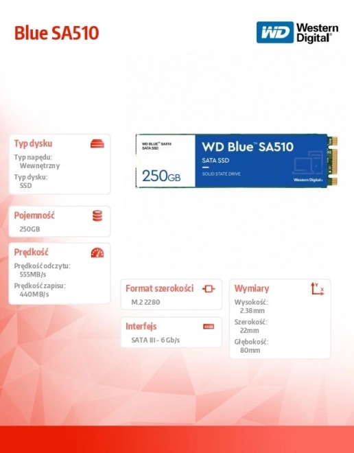 Modrý SSD disk 250GB M.2 2280