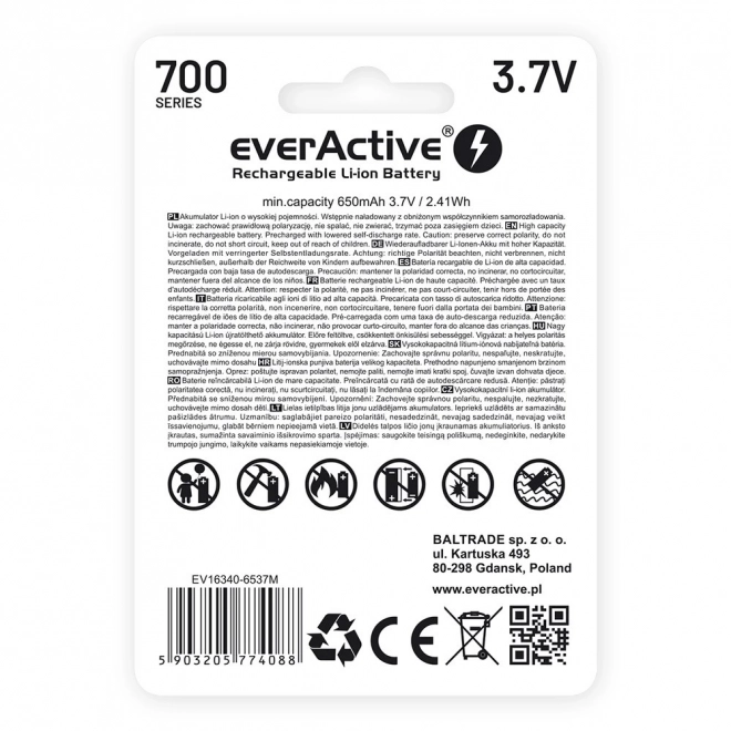 Akumulátor everActive 16340 Li-ion 700 mAh micro USB