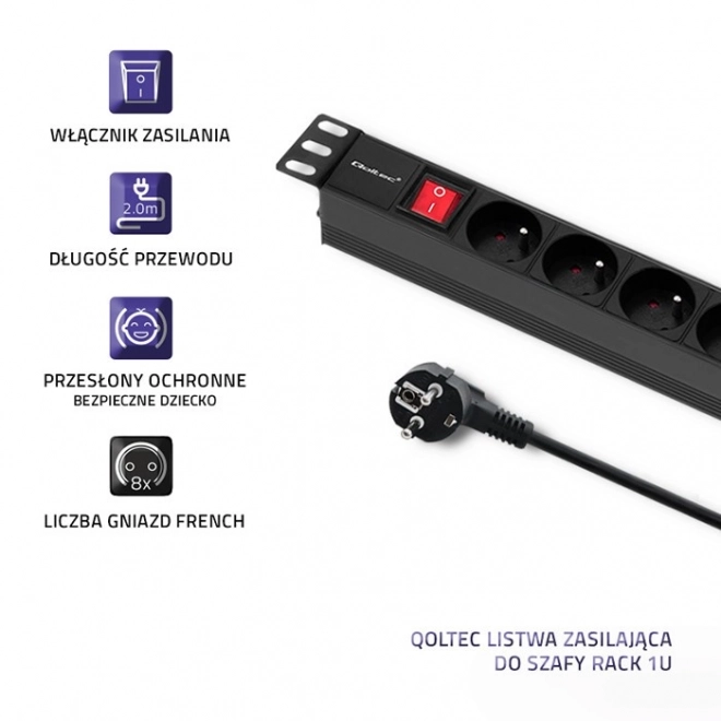Listva na prúd do skrine RACK 1U - 16A, PDU, 8xFRENCH, 2m