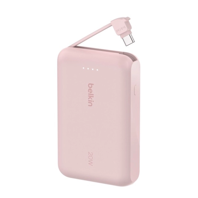 PowerBank BoostCharge 10000 mAh 20W s vstavaným USB-C káblom, ružový