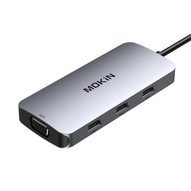 Adaptér Mokin 7v1 USB-C na HDMI, USB, DP a VGA strieborný