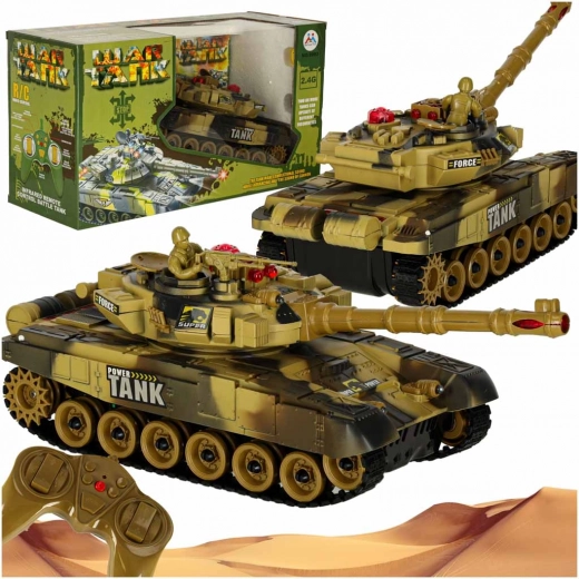 RC vojenský tank do bitky 2,4 GHz – púštny maskovací vzor