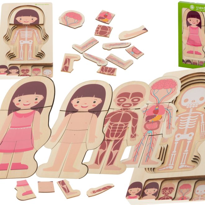 Montessori drevené puzzle s časťami tela - dievča