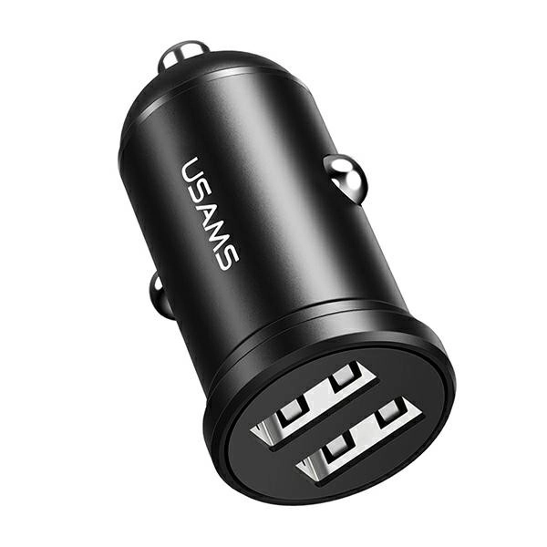 čierna dvojportová USB nabíjačka do auta 2,4A