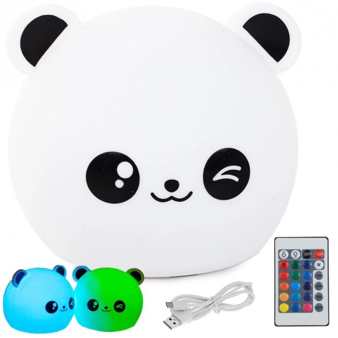 Nočná LED lampička Panda - Silikónová, RGB, Diaľkový Ovládač, USB