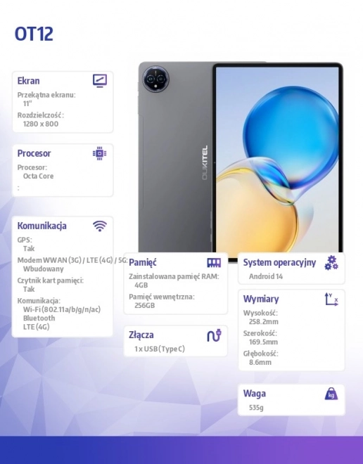 Tablet 4G 11 palcov 4/256 GB sivý