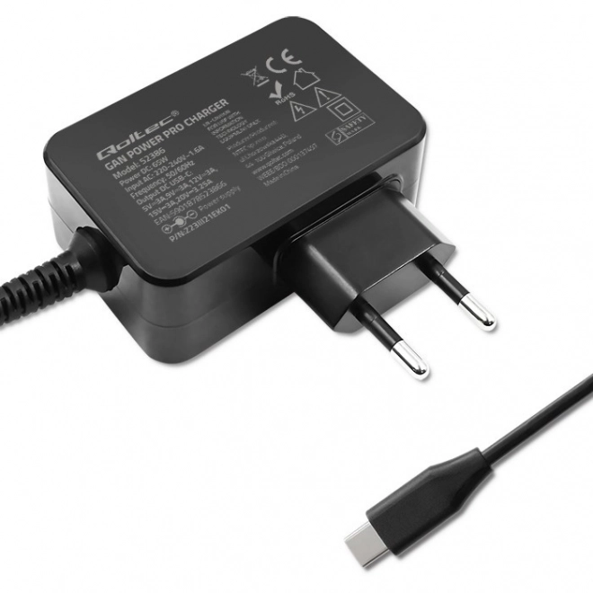 Qoltec GaN Power Pro čierna nabíjačka 65W