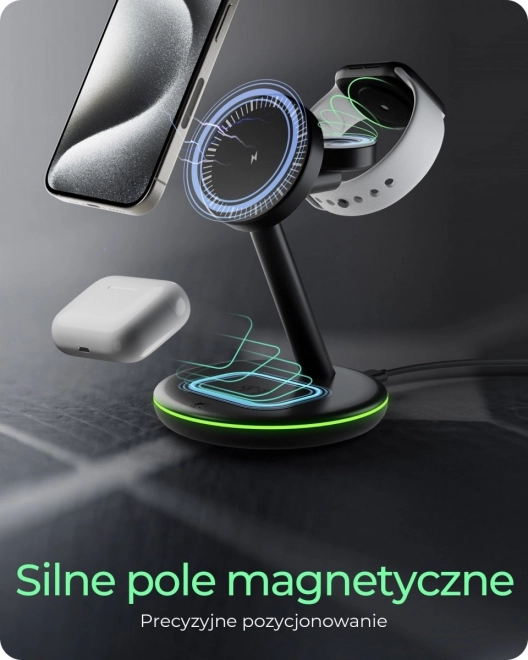 Bezdrôtová nabíjacia stanica 3v1 pre smartfóny a slúchadlá