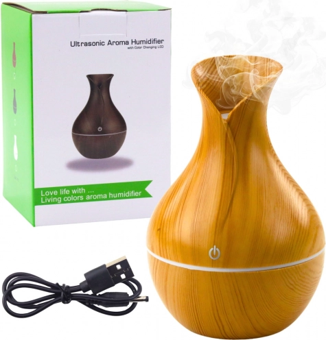Ultrazvukový aróma difuzér a zvlhčovač vzduchu s imitáciou dreva 130 ml