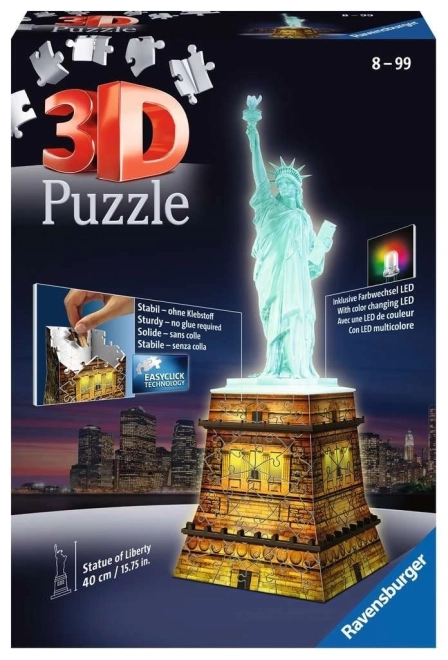 Svietiace 3D puzzle Socha Slobody Nočná edícia 108 dielikov