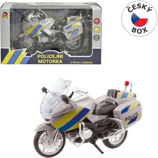 Policajná motorka kovová 18 cm strieborná