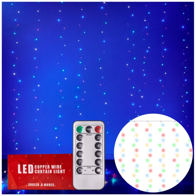 Farebný vlnovkový záves LED - 3 m, 300 LED diód