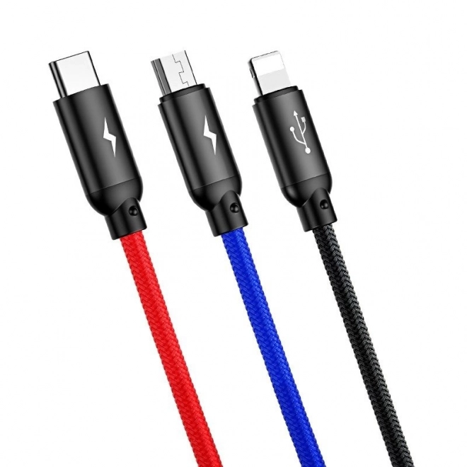 Baseus Univerzálny 3v1 Nabíjací Kábel USB C/Lightning/Micro - Čierny