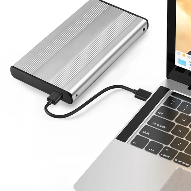 Strieborné puzdro na disky HDD SSD 2.5" SATA3 USB 3.0