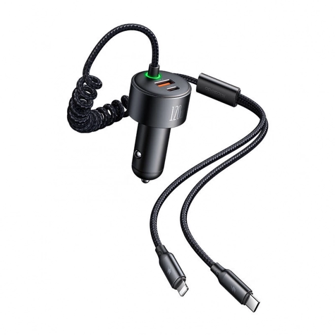 Nabíjačka do auta Mcdodo s USB-C a Lightning, 120W, zasúvacie káble