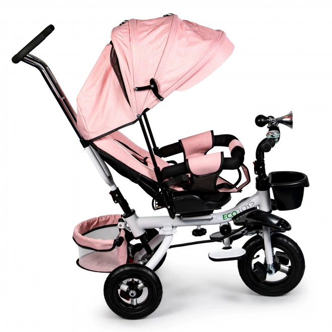 Otočná trojkolka 360° Pink Delux so strieškou