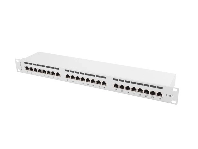 Patch panel 24 portov 1U Kat.6 sivý tienený
