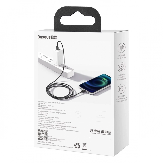 Kábel Baseus Superior Series USB-C na iPhone, 20W, PD, 1m (čierny)