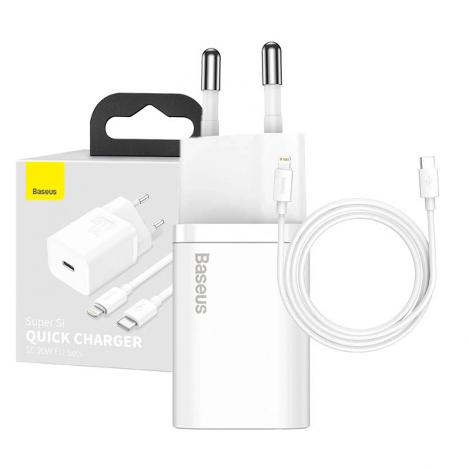 Baseus Rýchlonabíjačka Super Si 1C 20W s káblom USB-C na Lightning 1m (biela)