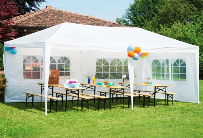 Záhradný komerčný pavilónový stan 3x6 m, 6 stien, biely
