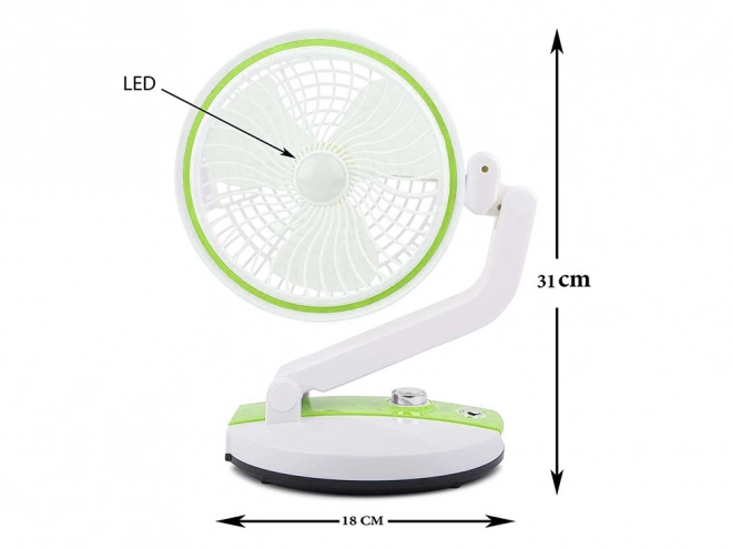 Skladací prenosný ventilátor s LED lampou na USB nabíjanie