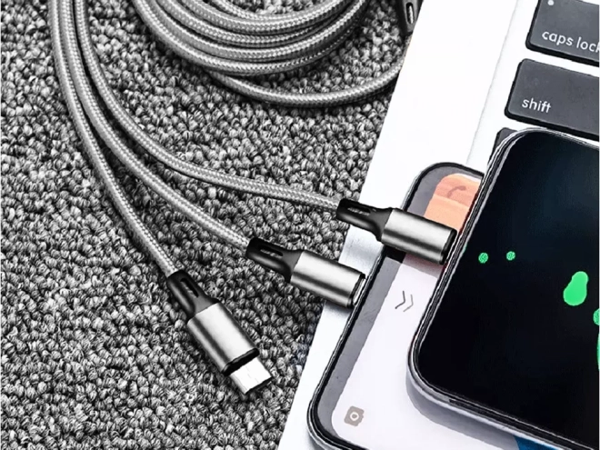 3v1 usb kábel pre telefón lightning kábel iphone micro usb typ-c 1,2 m – Biela