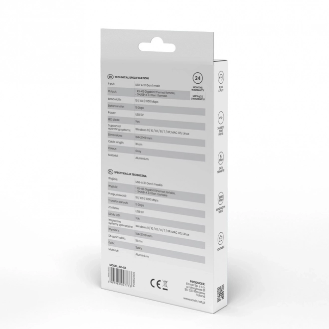 Kompaktný Hub USB-A 3.1 Gen 1 s Ethernet adaptérom