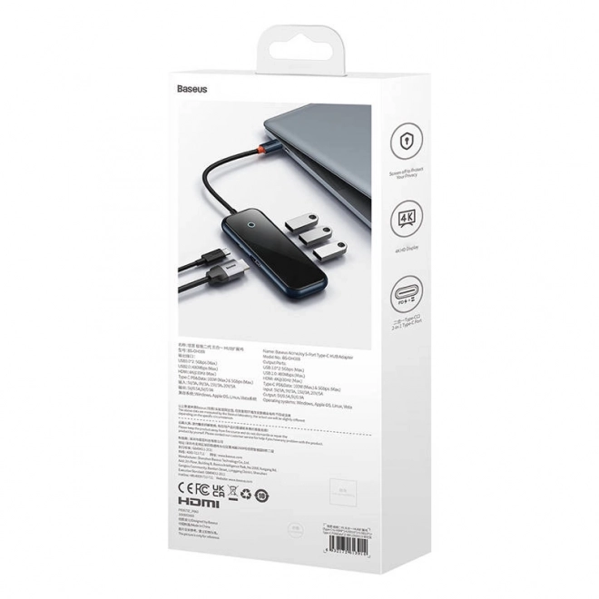 Rozbočovač Baseus AcmeJoy 5v1 USB-C