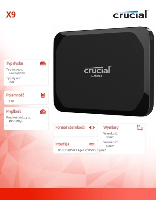 Prenosný SSD disk Crucial X9 4TB USB-C 3.2