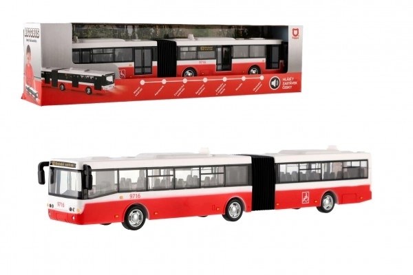 Česky hovoriaci plastový autobus 36 cm červený obojstranný na batérie. 40x10x7,5cm