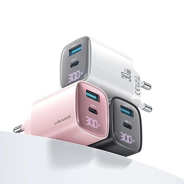 Nabíjačka do siete 30W GaN s LED USB+USB-C Biela