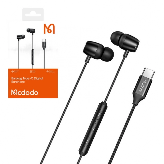 Mcdodo štýlové káblové slúchadlá USB-C čierne