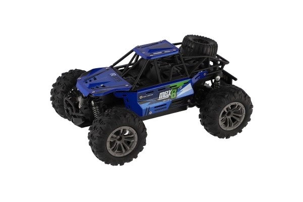 Auto RC buggy off-road modré 22cm plastové 2,4GHz batéria + dobíjací balíček v krabici 32x16x18cm