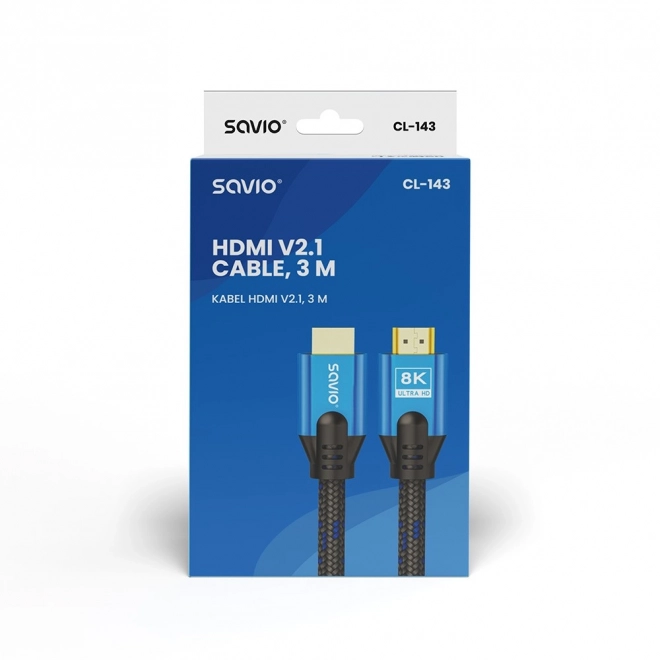Hdmi kábel v2.1, 3m, modro-čierny s pozlátenými koncovkami