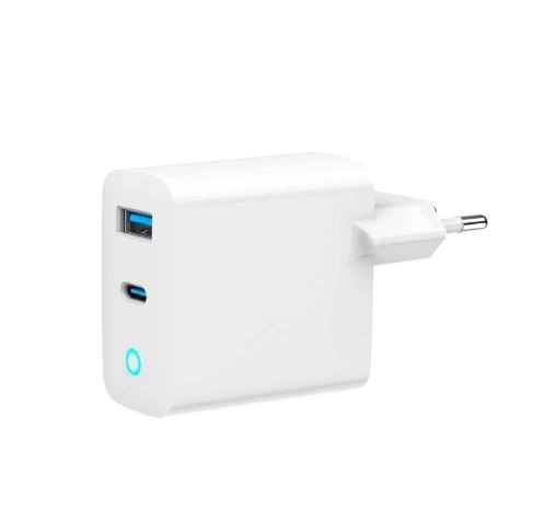 Rýchlonabíjačka USB-A/C GaN LED 65W biela
