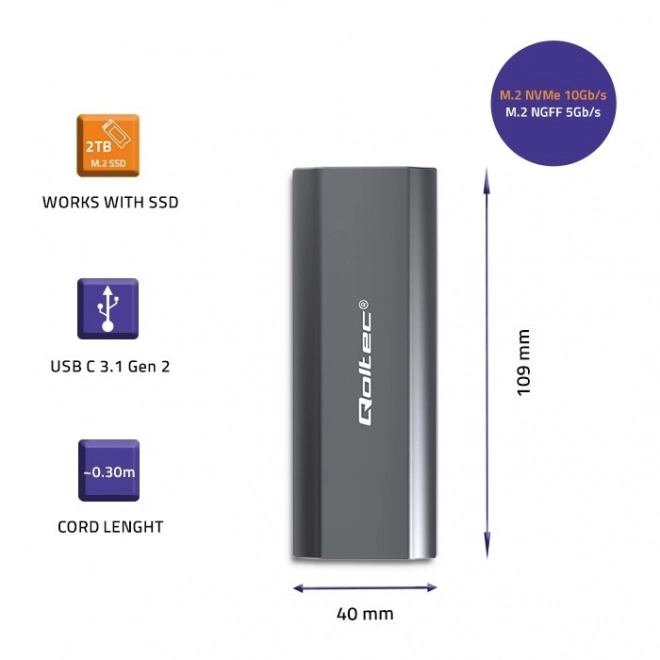 Qoltec obal na disk M.2 SSD 2TB USB-C